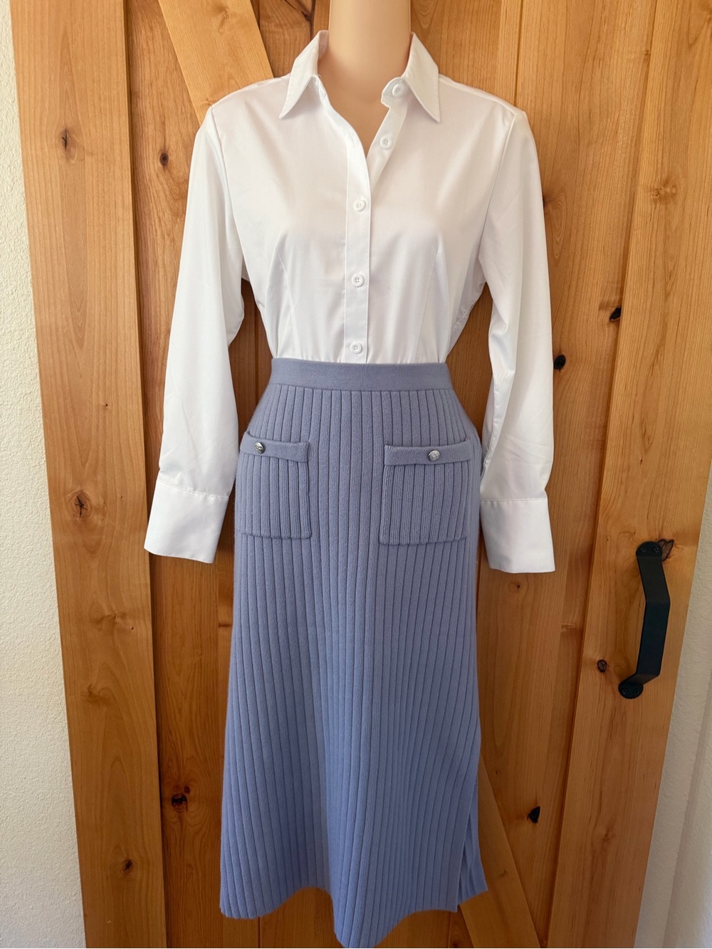 Vintage 90s Christian Lacroix Periwinkle Ribbed Knit Midi Skirt Y2K Minimalist L - Picture 4 of 13